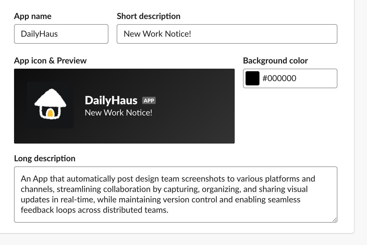 DailyHaus app settings form input