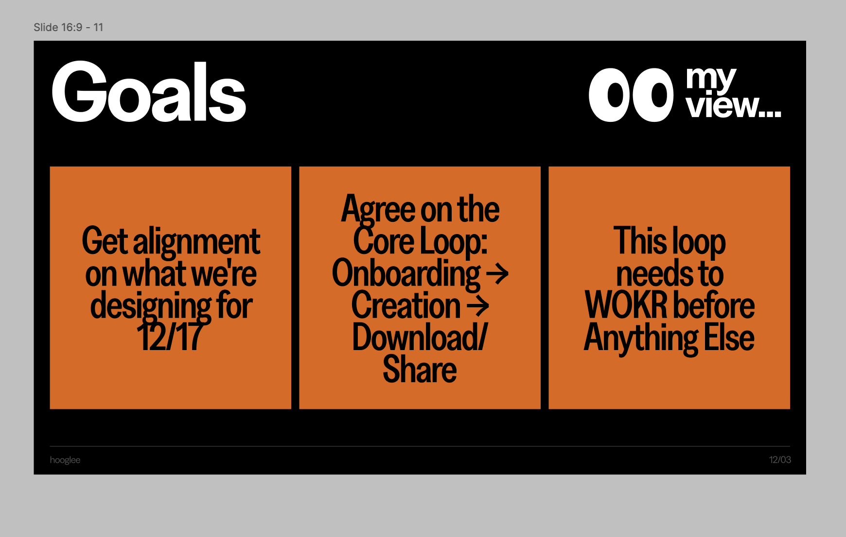 Presentation slide showing company goals