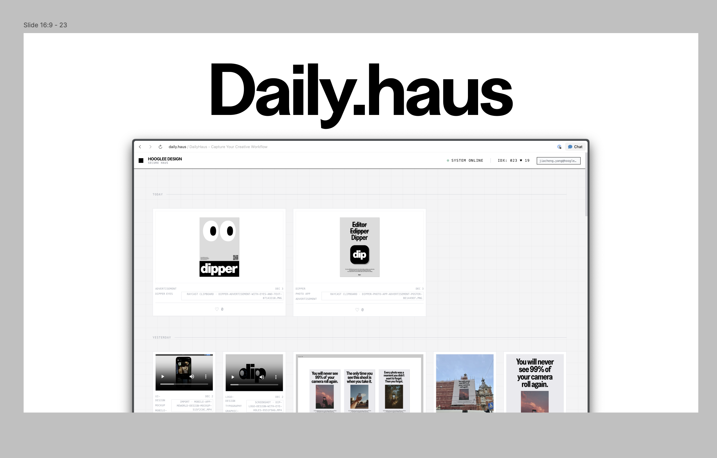 DailyHaus interface with design assets display