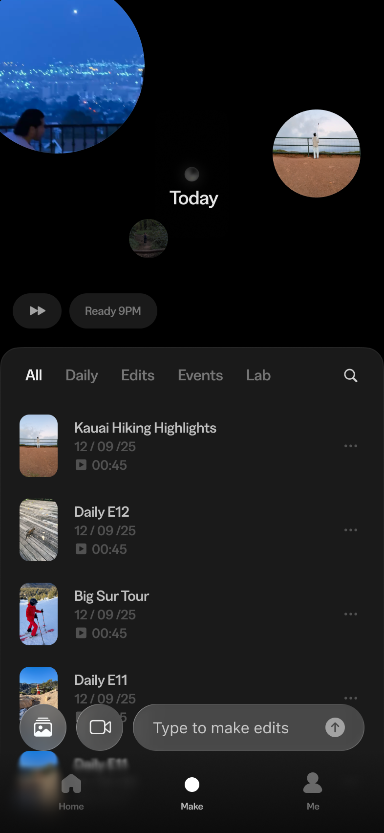Video editing app media library screen