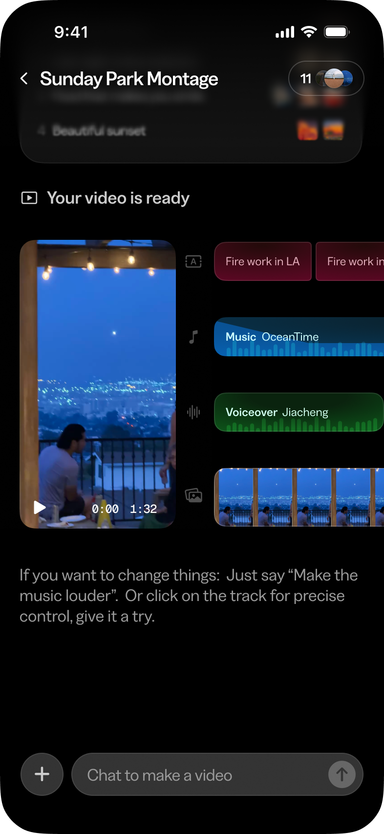 Video editor interface dark theme
