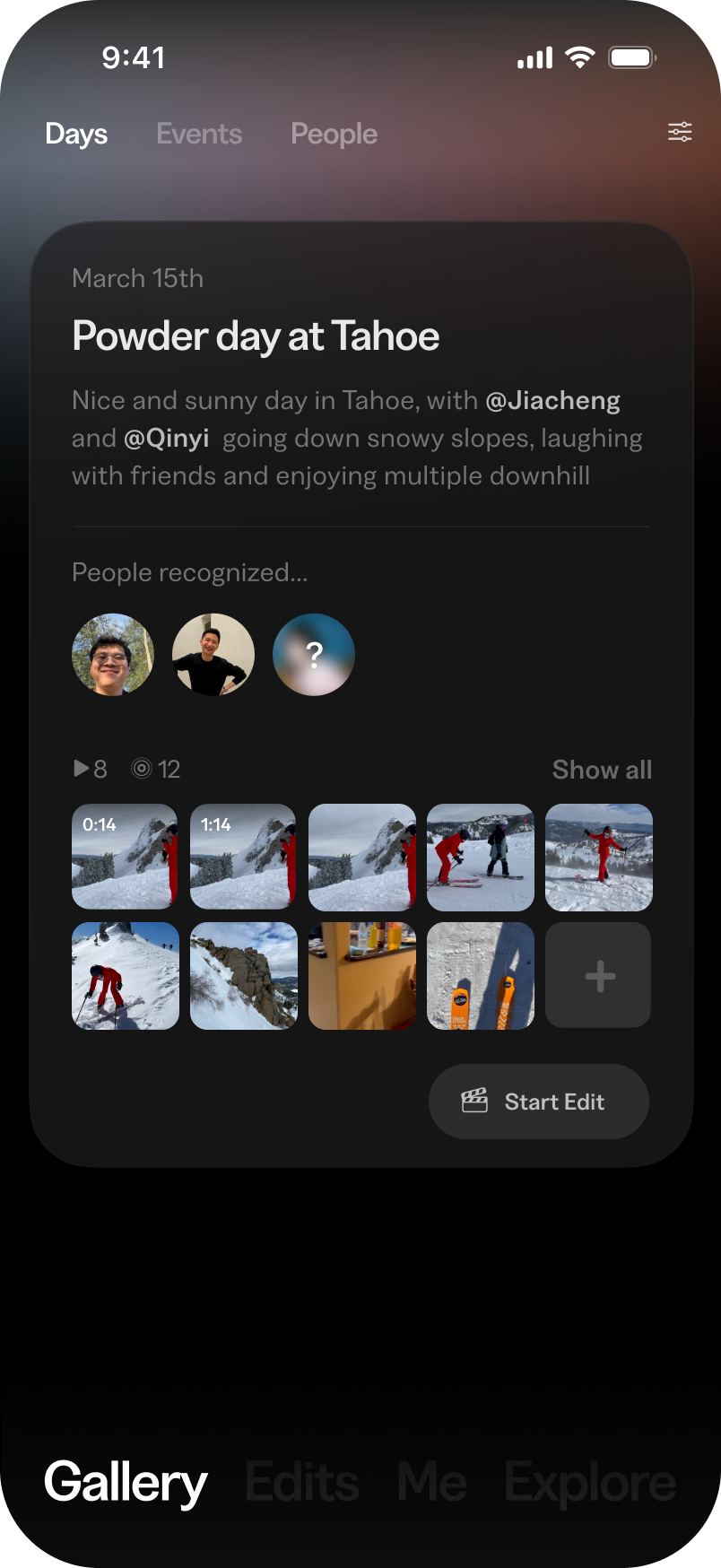 phone app memory with ski trip