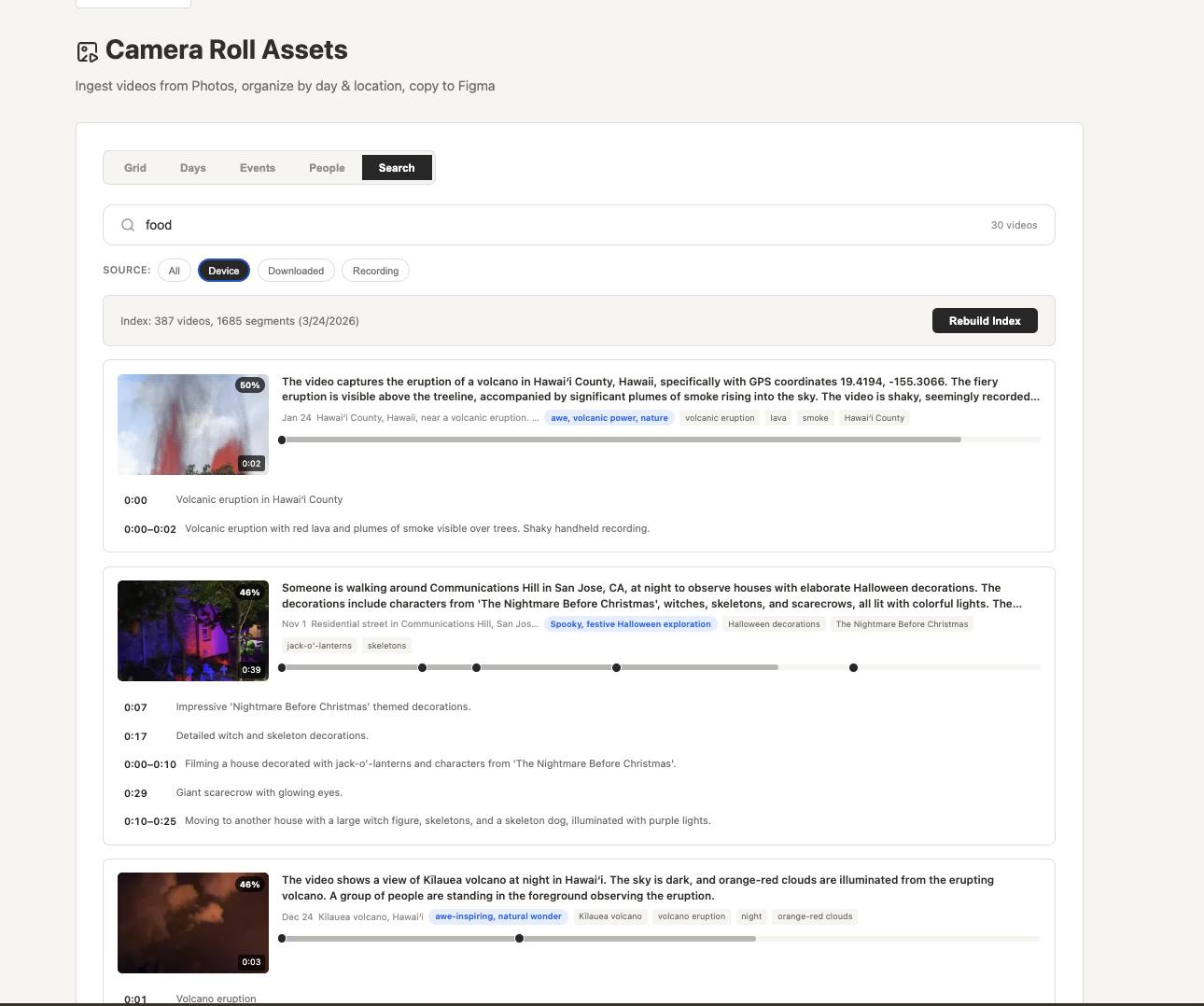 camera roll assets video browsing tool