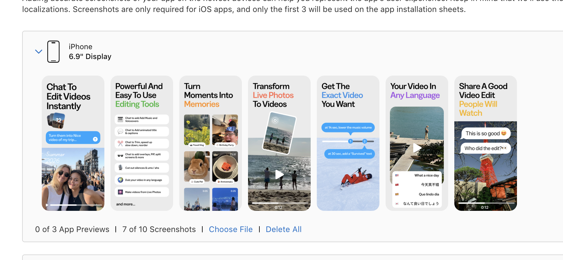 iOS app previews editing tools features
